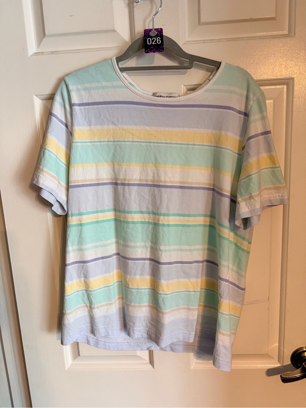 Cathy Daniels Pastel Striped Crewneck Shirt - Mint, Yellow, Lavender
